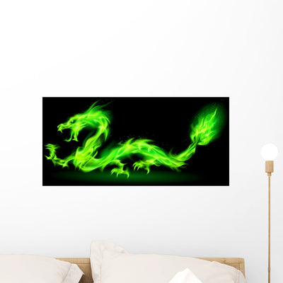 Fire Chinese Dragon Wall Decal shown on a wall