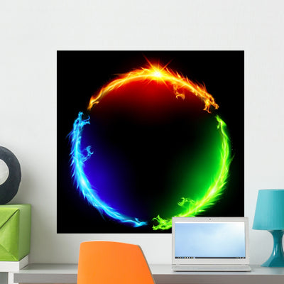 Fire Dragons Circle Wall Decal shown on a wall