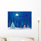 Santa sleigh and greeting snowman Wall Mural