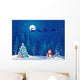 Santa sleigh and greeting snowman Wall Mural