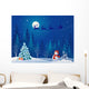 Santa sleigh and greeting snowman Wall Mural