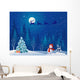 Santa sleigh and greeting snowman Wall Mural