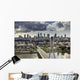 Warsaw skyline behind the bridge Wall Mural