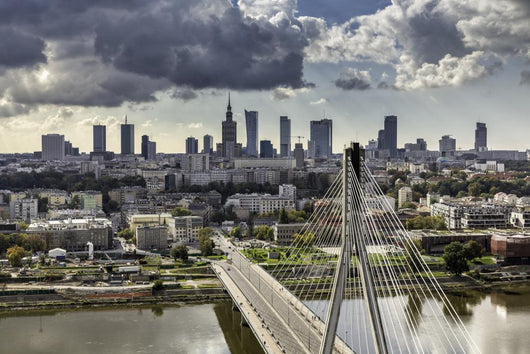 Warsaw skyline behind the bridge Wall Mural