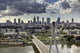 Warsaw skyline behind the bridge Wall Mural