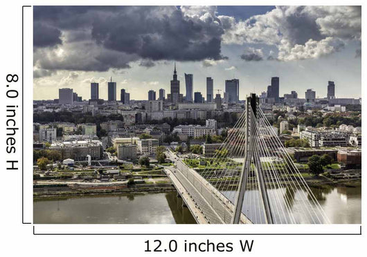 Warsaw skyline behind the bridge Wall Mural