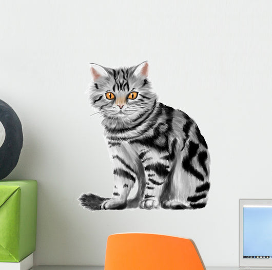 Vector illustration of sitting tabby kitten Wall Decal