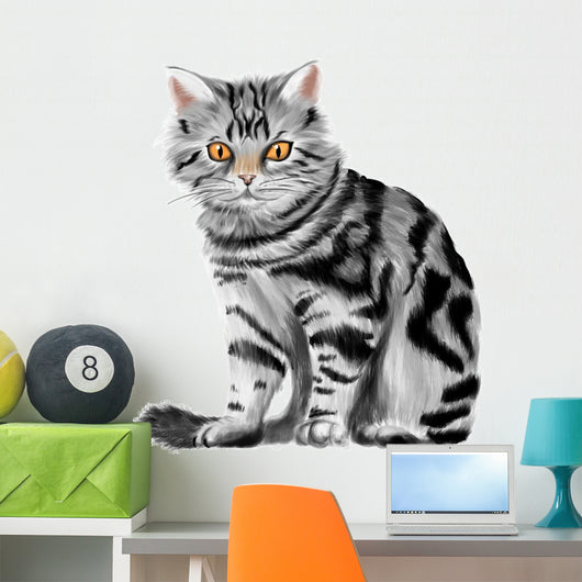 Vector illustration of sitting tabby kitten Wall Decal