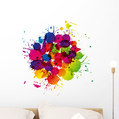 Colored Splashes Abstract Shape Wall Decal shown on a wall