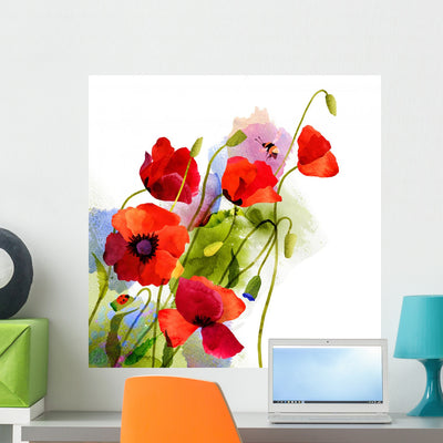 Watercolor Poppy shown on a wall