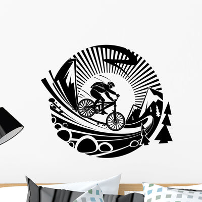 Riding Mountain Bike Wall Decal shown on a wall