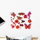 Red Butterflies Flowers Wall Decal