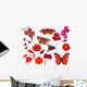 Red Butterflies Flowers Wall Decal