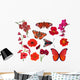 Red Butterflies Flowers Wall Decal