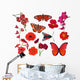 Red Butterflies Flowers Wall Decal