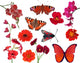 Red Butterflies Flowers Wall Decal