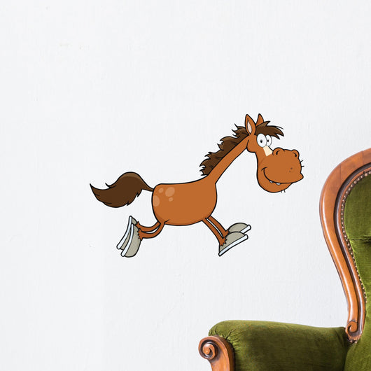 Smiling Horse Cartoon Character Running Wall Decal