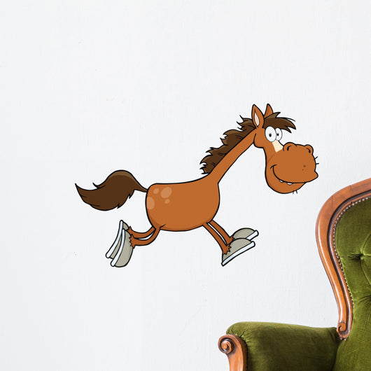 Smiling Horse Cartoon Character Running Wall Decal