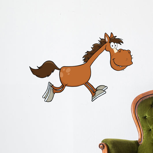 Smiling Horse Cartoon Character Running Wall Decal