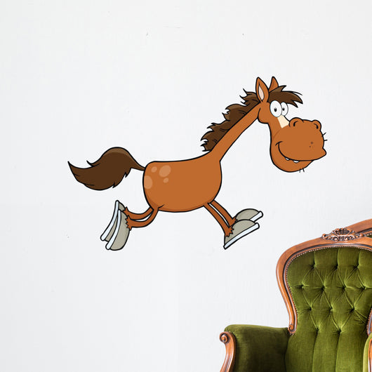 Smiling Horse Cartoon Character Running Wall Decal