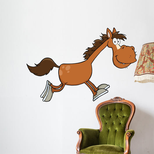 Smiling Horse Cartoon Character Running Wall Decal