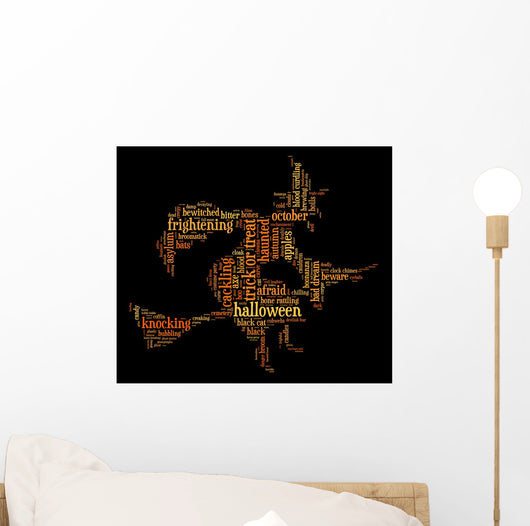 Halloween word cloud illustration in shape of witch Wall Mural
