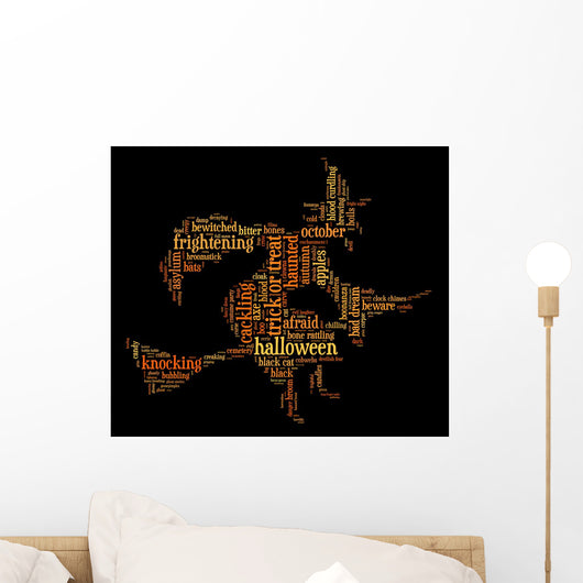 Halloween word cloud illustration in shape of witch Wall Mural