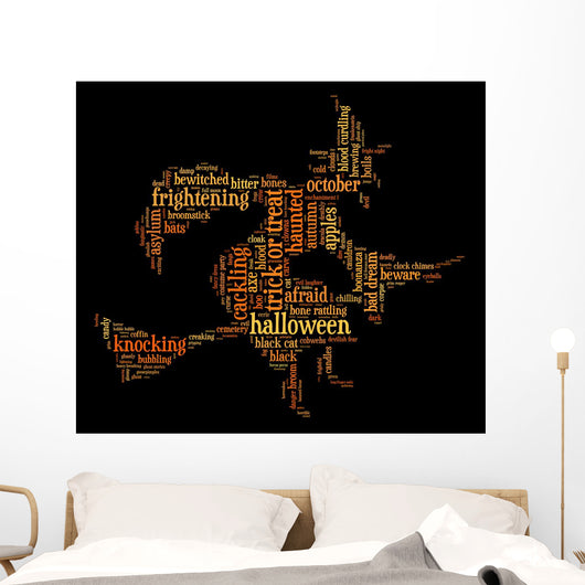 Halloween word cloud illustration in shape of witch Wall Mural