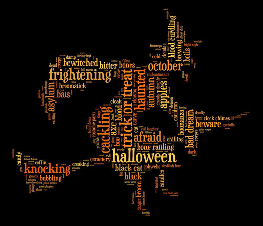Halloween word cloud illustration in shape of witch Wall Mural