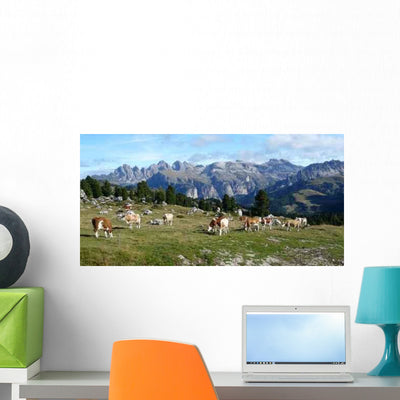 Cow Pasture Sella Pass Wall Decal shown on a wall