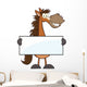Horse Cartoon Mascot Character Holding A Banner Wall Decal