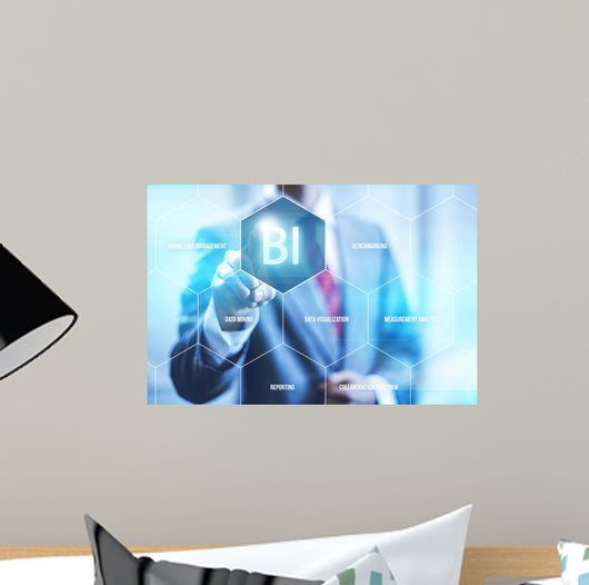 Business intelligence concept man pressing selecting BI 
