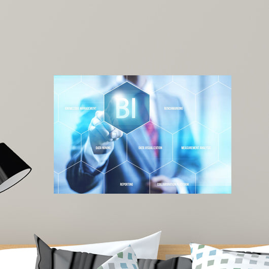 Business intelligence concept man pressing selecting BI 