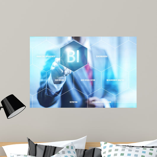Business intelligence concept man pressing selecting BI 