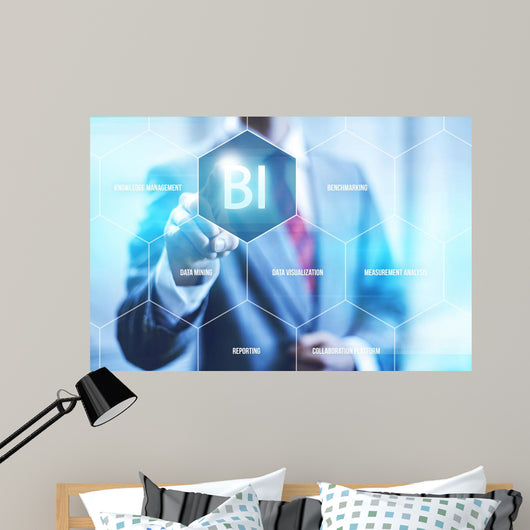 Business intelligence concept man pressing selecting BI 