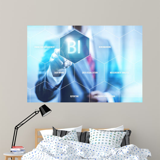 Business intelligence concept man pressing selecting BI 