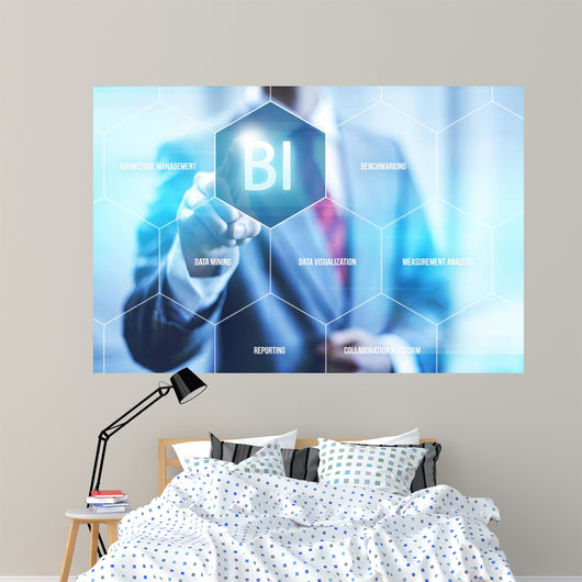 Business intelligence concept man pressing selecting BI 