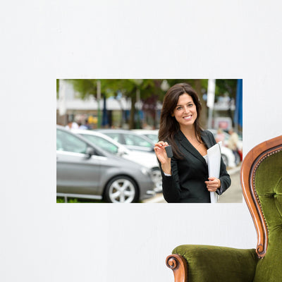 Car Sales Woman shown on a wall