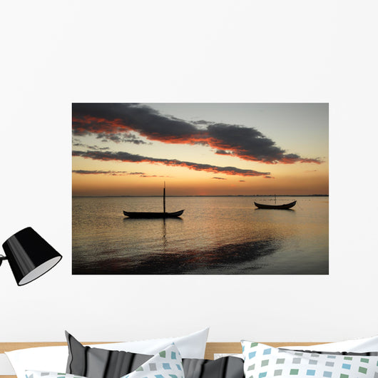 small moliceiro portuguese boats on the sunset Wall Mural