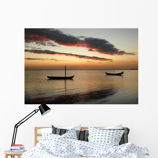 small moliceiro portuguese boats on the sunset Wall Mural