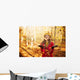 Happy Woman Throwing Leaves Wall Decal