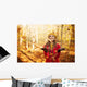 Happy Woman Throwing Leaves Wall Decal