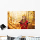 Happy Woman Throwing Leaves Wall Decal