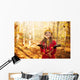 Happy Woman Throwing Leaves Wall Decal