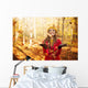 Happy Woman Throwing Leaves Wall Decal