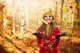 Happy Woman Throwing Leaves Wall Decal