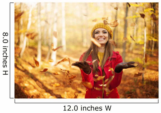 Happy Woman Throwing Leaves Wall Decal