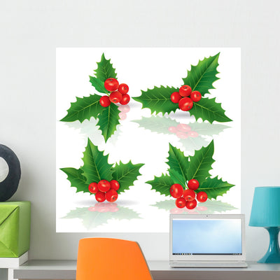 Holly Berries Wall Decal shown on a wall