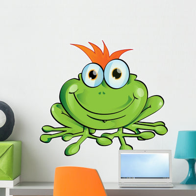 Funny Frog Wall Decal shown on a wall