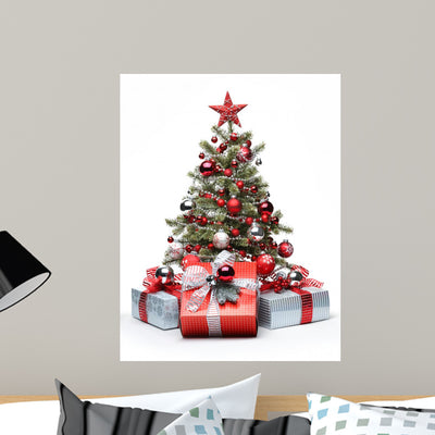 Decorated Christmas Tree and Wall Decal shown on a wall